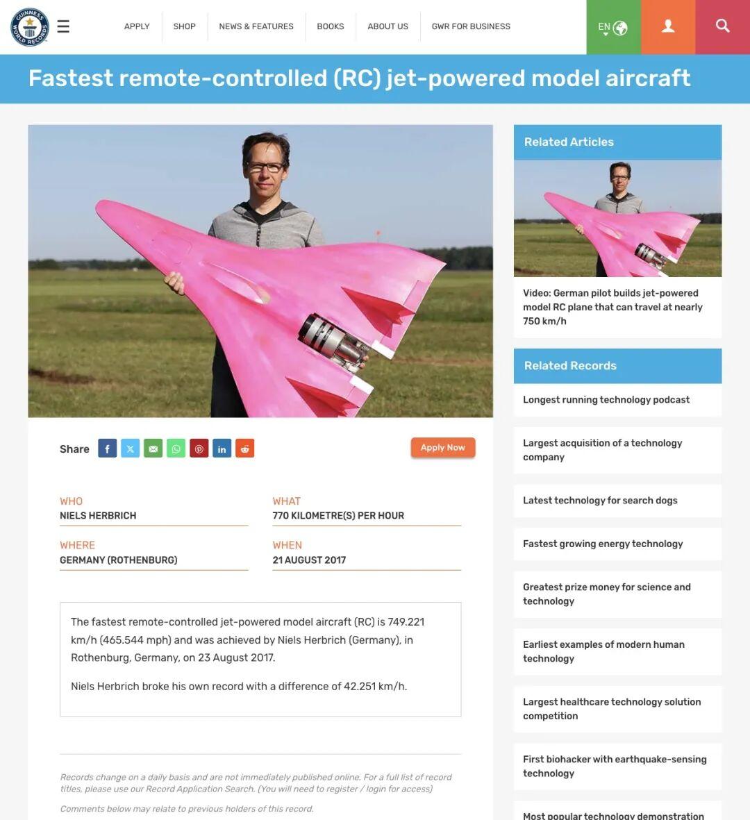吉尼斯世界纪录官方页面：Niels Herbrich的Inferno，465.544mph