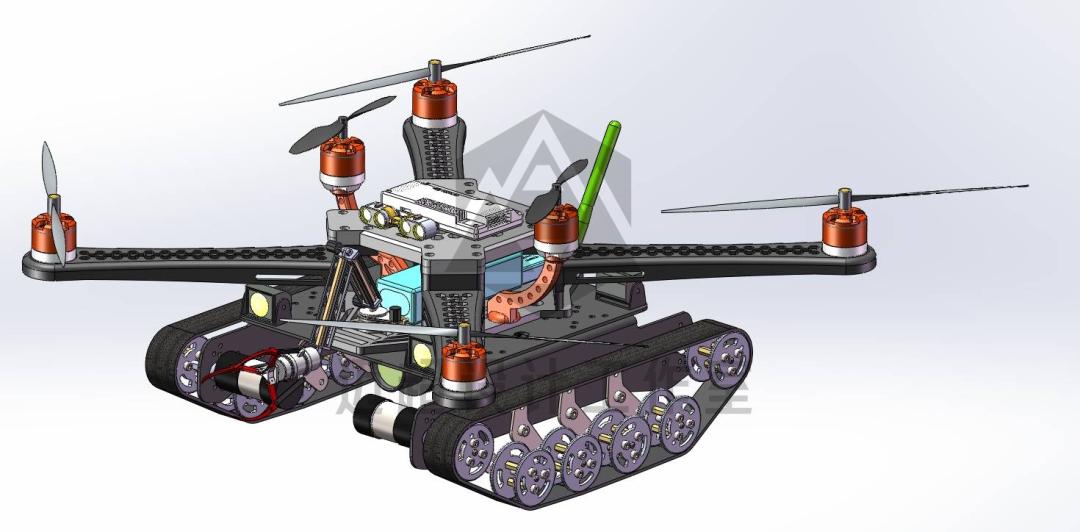 Ground track chassis and aerial rotor structure in one view