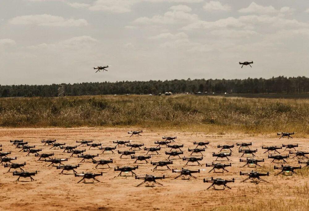 US Army drone swarm exercise Scarlet Dragon 26-3 at Fort Bragg with 100 UAVs testing sensor networks