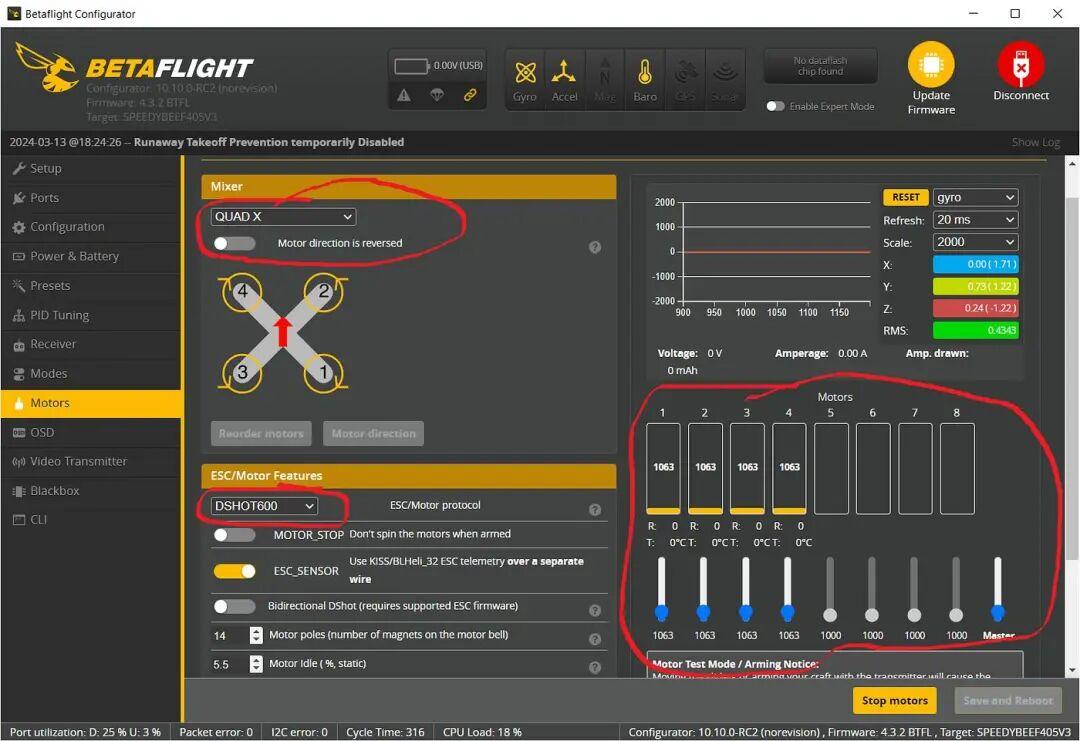 Betaflight Board and Sensor Alignment set to First Gyro CW 270 degrees for the LiteWing IMU