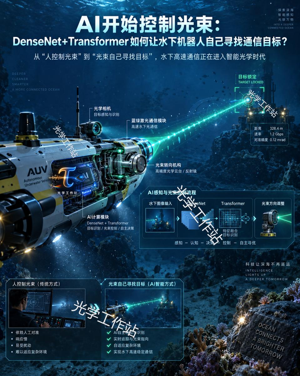 Header graphic illustrating underwater optical communication concepts