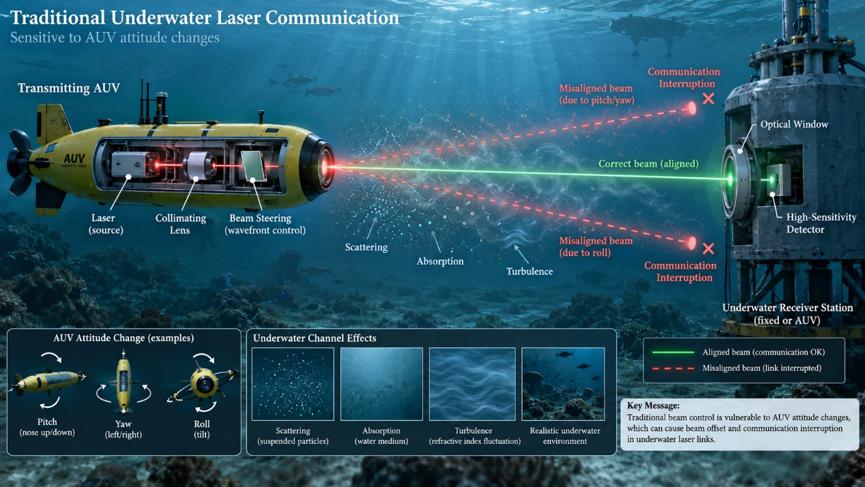 Underwater laser communication link acquisition and tracking stages
